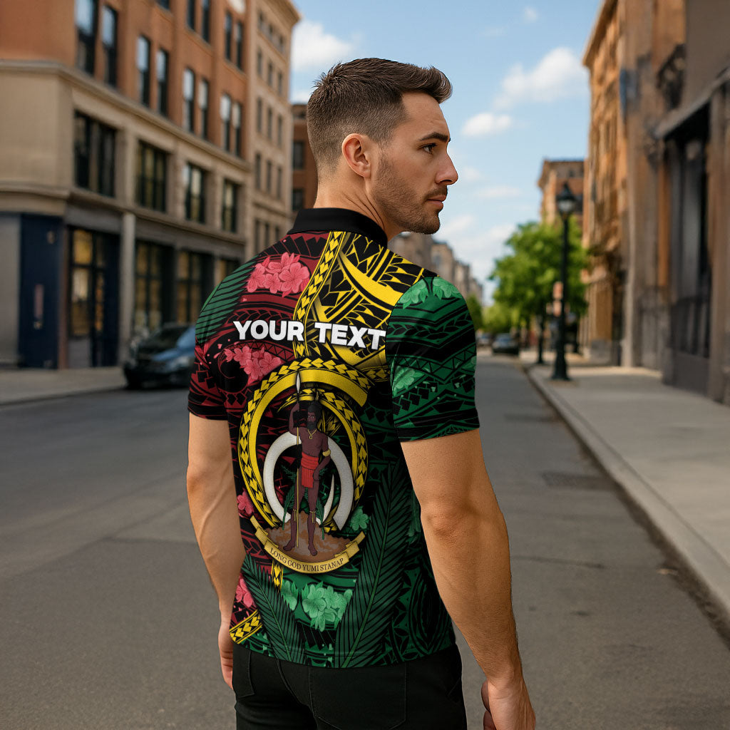 Personalised Vanuatu Independence Day Zipper Polo Shirt Boar Tusk Warrior Tribal Floral Patterns