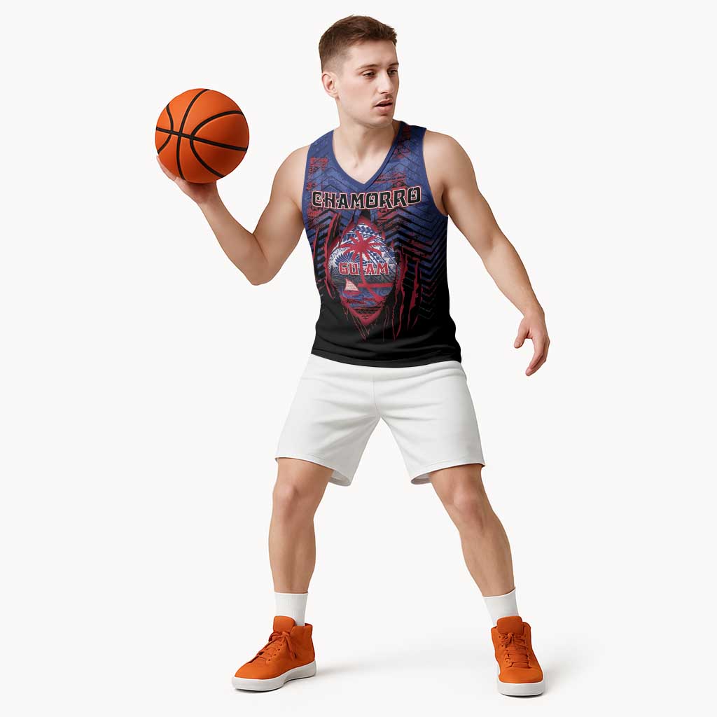 Personalised Guam Basketball Jersey Chamorro Seal Tribal Scratch Design - Polynesian Pride
