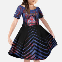 Personalised Guam Family Matching Long Sleeve Bodycon Dress and Hawaiian Shirt Chamorro Seal Tribal Scratch Design DT05 Daughter's Dress Navy - Polynesian Pride