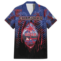 Personalised Guam Family Matching Long Sleeve Bodycon Dress and Hawaiian Shirt Chamorro Seal Tribal Scratch Design DT05 Dad's Shirt - Short Sleeve Navy - Polynesian Pride
