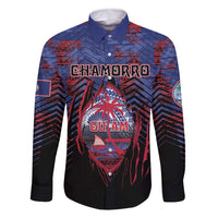 Personalised Guam Family Matching Long Sleeve Bodycon Dress and Hawaiian Shirt Chamorro Seal Tribal Scratch Design DT05 Dad's Shirt - Long Sleeve Navy - Polynesian Pride
