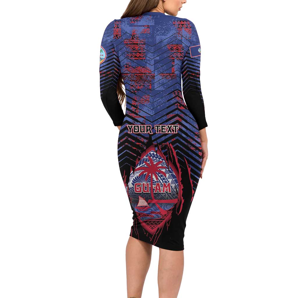Personalised Guam Family Matching Long Sleeve Bodycon Dress and Hawaiian Shirt Chamorro Seal Tribal Scratch Design DT05 - Polynesian Pride