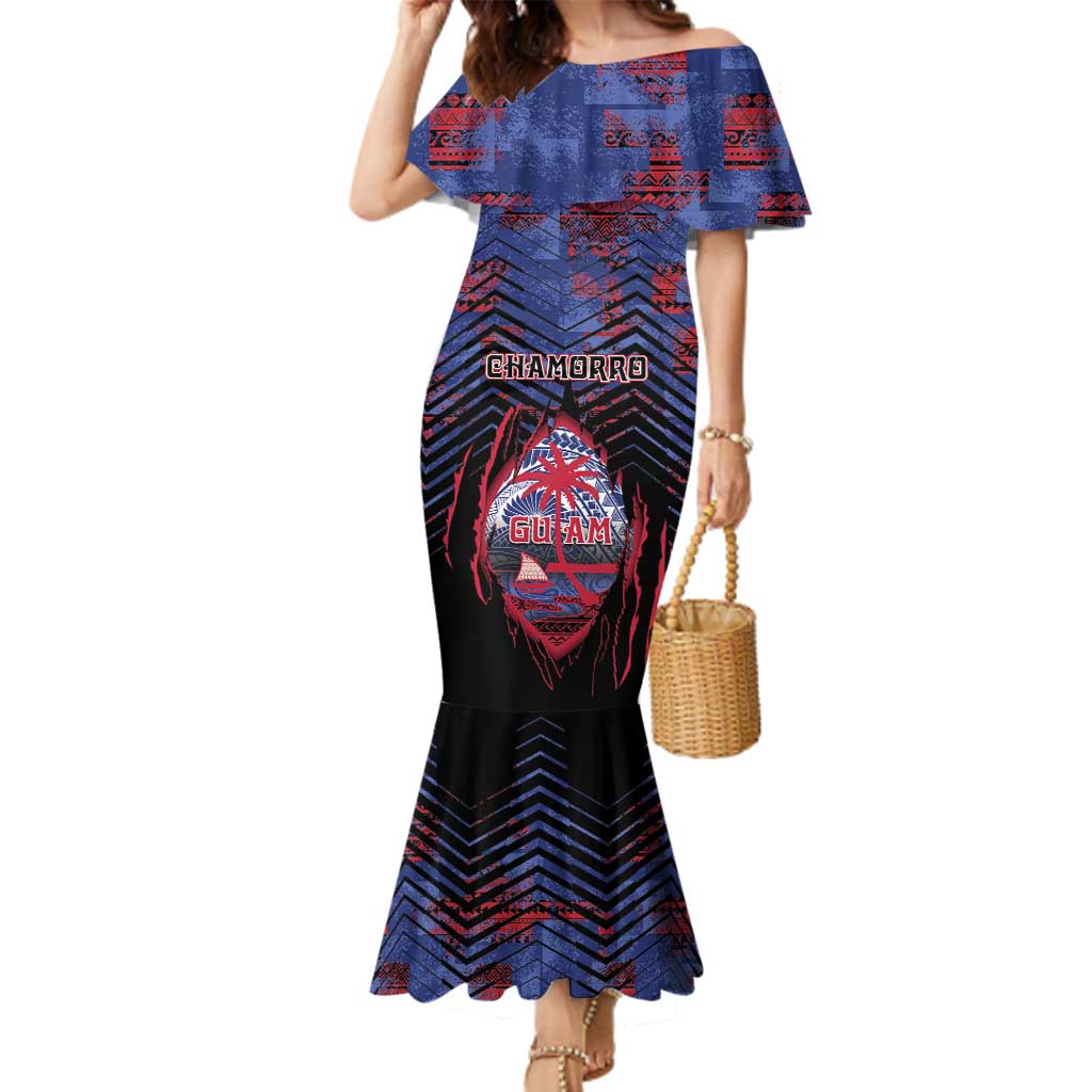 Personalised Guam Family Matching Mermaid Dress and Hawaiian Shirt Chamorro Seal Tribal Scratch Design - Polynesian Pride