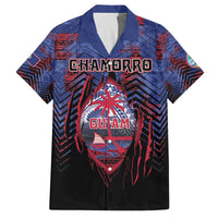 Personalised Guam Family Matching Off The Shoulder Long Sleeve Dress and Hawaiian Shirt Chamorro Seal Tribal Scratch Design DT05 Dad's Shirt - Short Sleeve Navy - Polynesian Pride