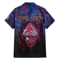 Personalised Guam Family Matching Off The Shoulder Long Sleeve Dress and Hawaiian Shirt Chamorro Seal Tribal Scratch Design DT05 - Polynesian Pride