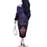 Personalised Guam Family Matching Off The Shoulder Long Sleeve Dress and Hawaiian Shirt Chamorro Seal Tribal Scratch Design DT05 - Polynesian Pride