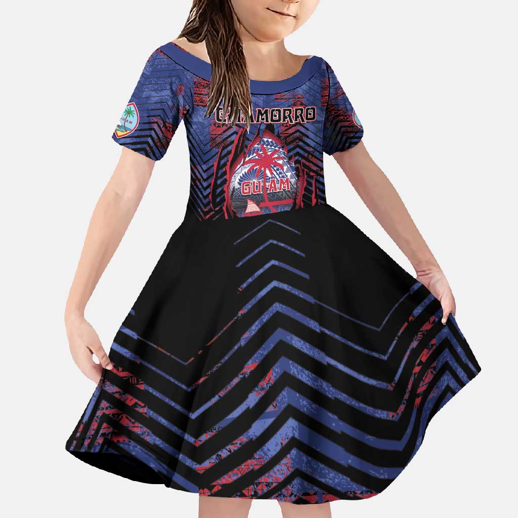 Personalised Guam Family Matching Off Shoulder Maxi Dress and Hawaiian Shirt Chamorro Seal Tribal Scratch Design - Polynesian Pride