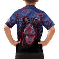 Personalised Guam Family Matching Off Shoulder Short Dress and Hawaiian Shirt Chamorro Seal Tribal Scratch Design - Polynesian Pride