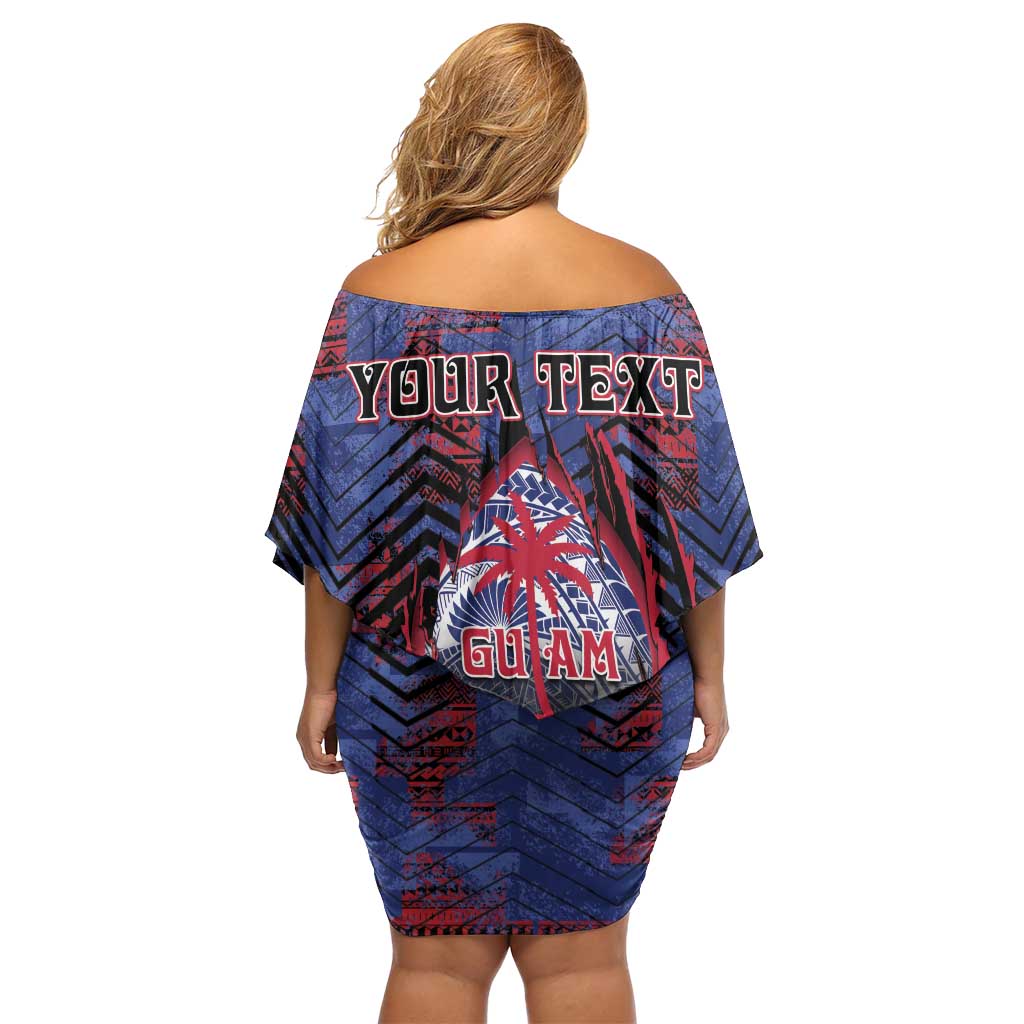 Personalised Guam Family Matching Off Shoulder Short Dress and Hawaiian Shirt Chamorro Seal Tribal Scratch Design - Polynesian Pride