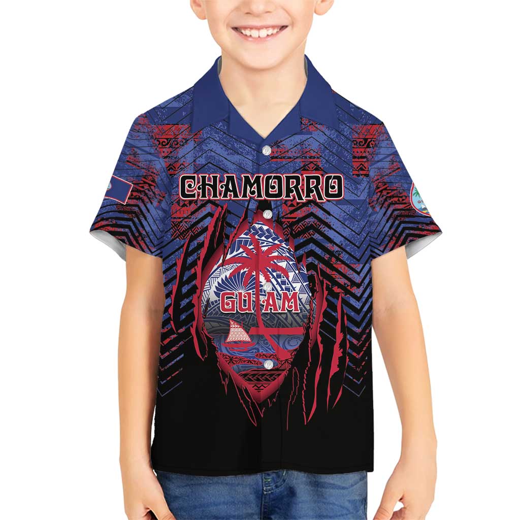 Personalised Guam Family Matching Off Shoulder Short Dress and Hawaiian Shirt Chamorro Seal Tribal Scratch Design - Polynesian Pride