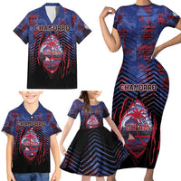 Personalised Guam Family Matching Short Sleeve Bodycon Dress and Hawaiian Shirt Chamorro Seal Tribal Scratch Design DT05 - Polynesian Pride