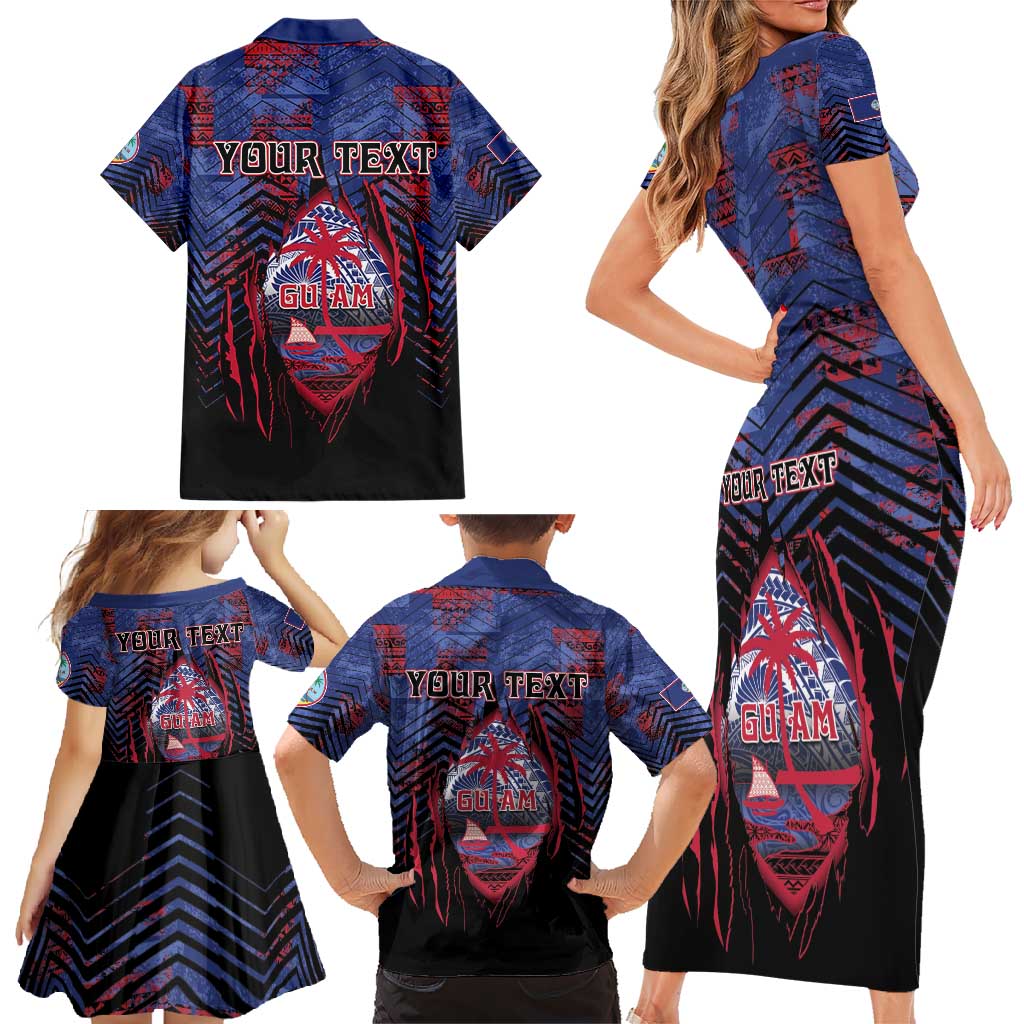 Personalised Guam Family Matching Short Sleeve Bodycon Dress and Hawaiian Shirt Chamorro Seal Tribal Scratch Design DT05 - Polynesian Pride