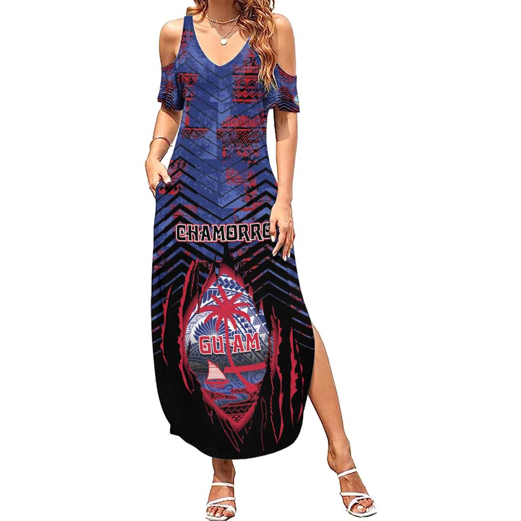 Personalised Guam Family Matching Summer Maxi Dress and Hawaiian Shirt Chamorro Seal Tribal Scratch Design - Polynesian Pride