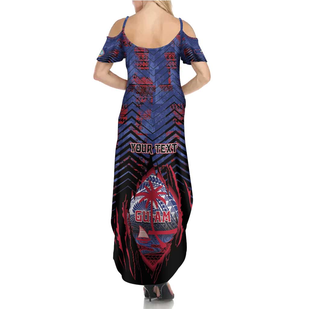 Personalised Guam Family Matching Summer Maxi Dress and Hawaiian Shirt Chamorro Seal Tribal Scratch Design - Polynesian Pride
