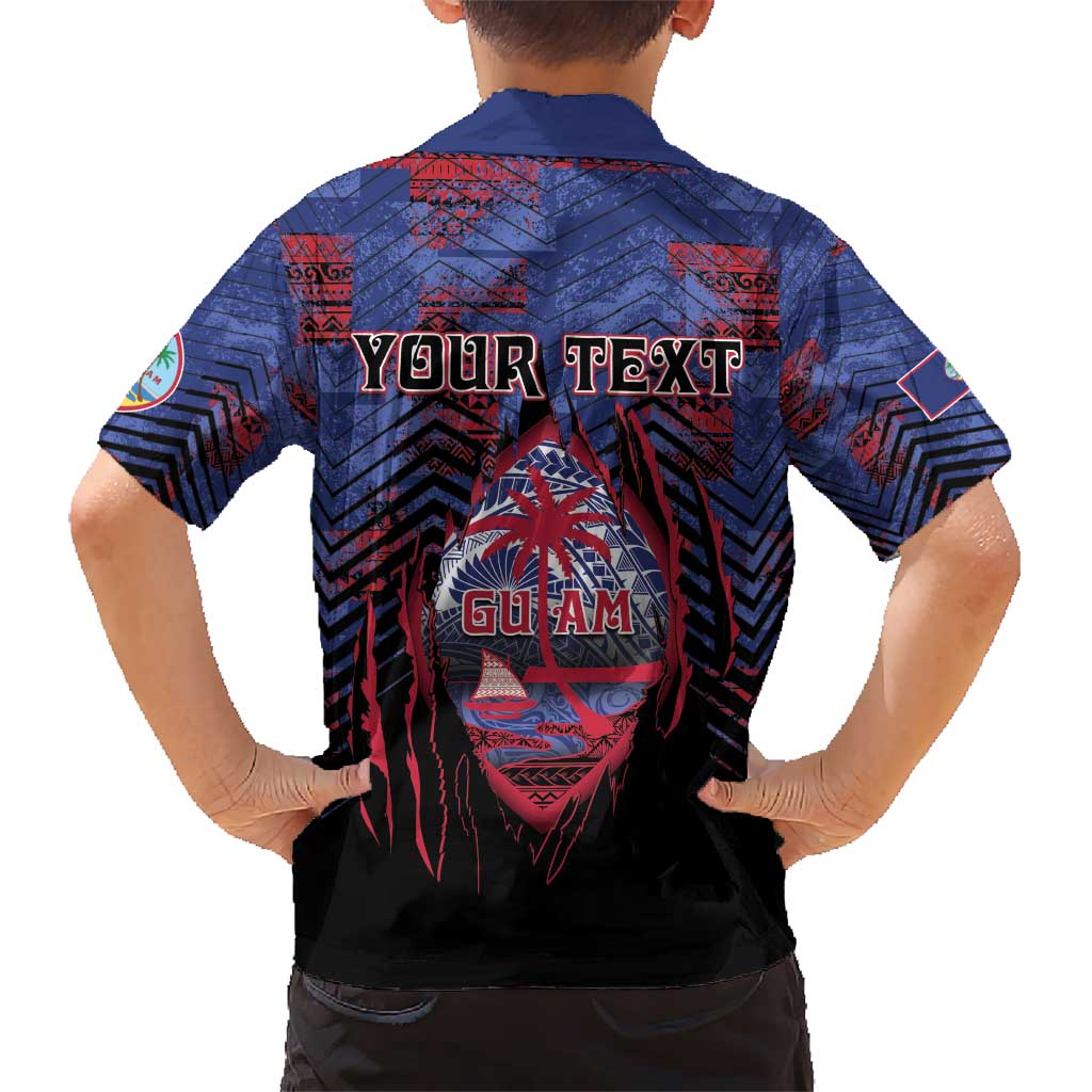 Personalised Guam Kid Hawaiian Shirt Chamorro Seal Tribal Scratch Design - Polynesian Pride
