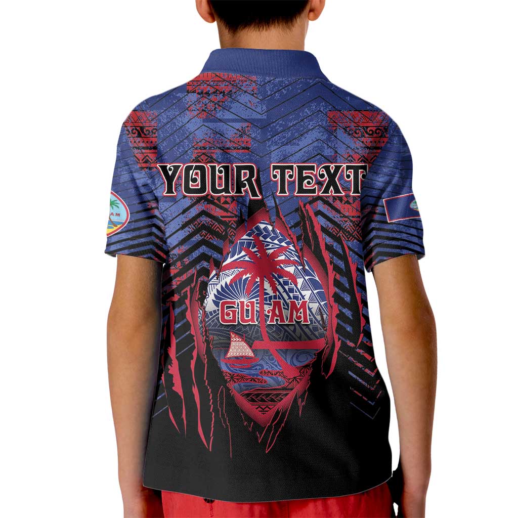 Personalised Guam Kid Polo Shirt Chamorro Seal Tribal Scratch Design - Polynesian Pride