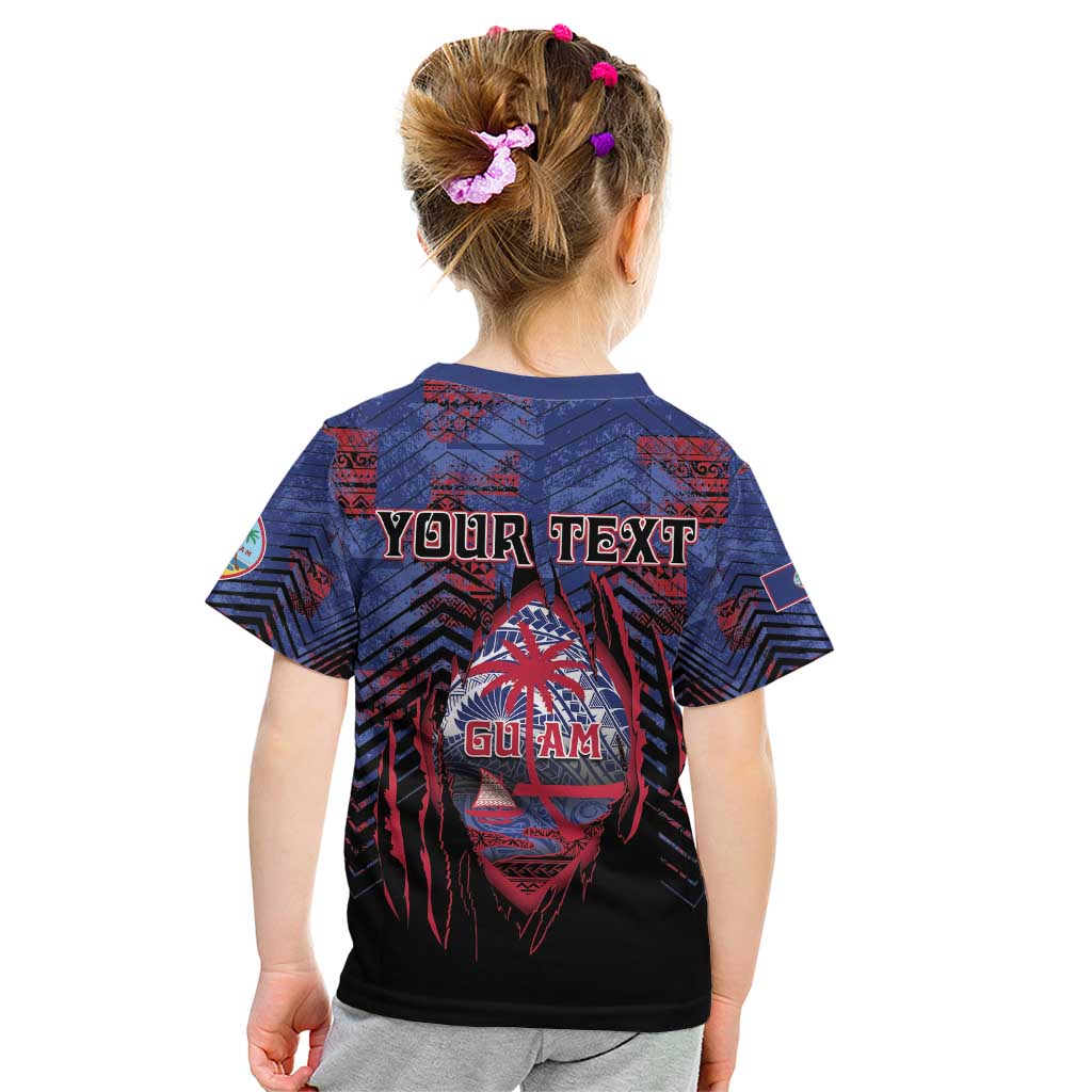 Personalised Guam Kid T Shirt Chamorro Seal Tribal Scratch Design - Polynesian Pride