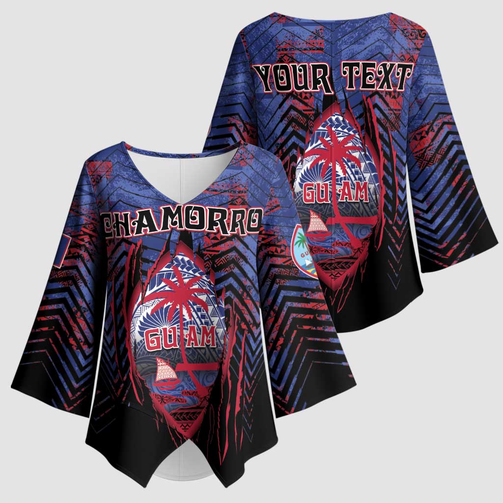 Personalised Guam Kimono Sleeve Blouse Chamorro Seal Tribal Scratch Design - Polynesian Pride
