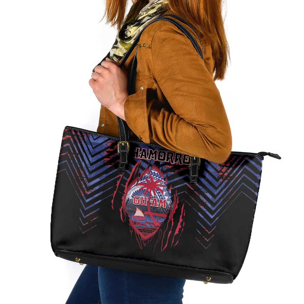 Guam Leather Tote Bag Chamorro Seal Tribal Scratch Design - Polynesian Pride