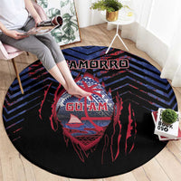 Guam Round Carpet Chamorro Seal Tribal Scratch Design - Polynesian Pride