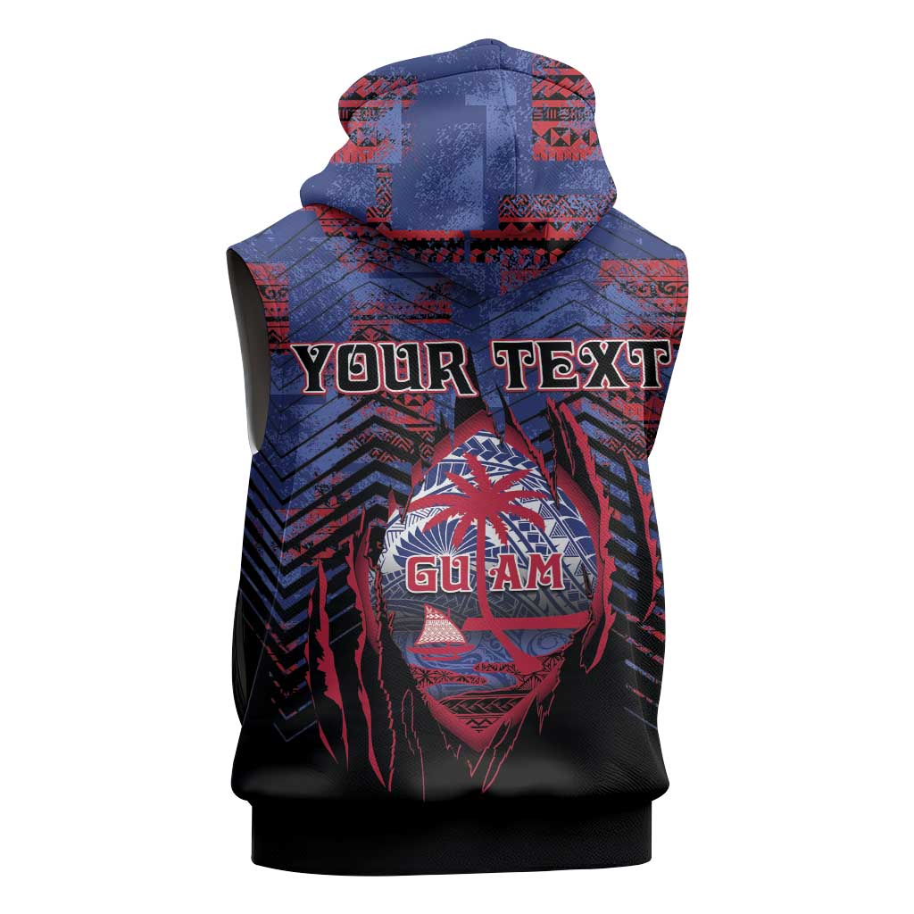 Personalised Guam Sleeveless Hoodie Chamorro Seal Tribal Scratch Design - Polynesian Pride