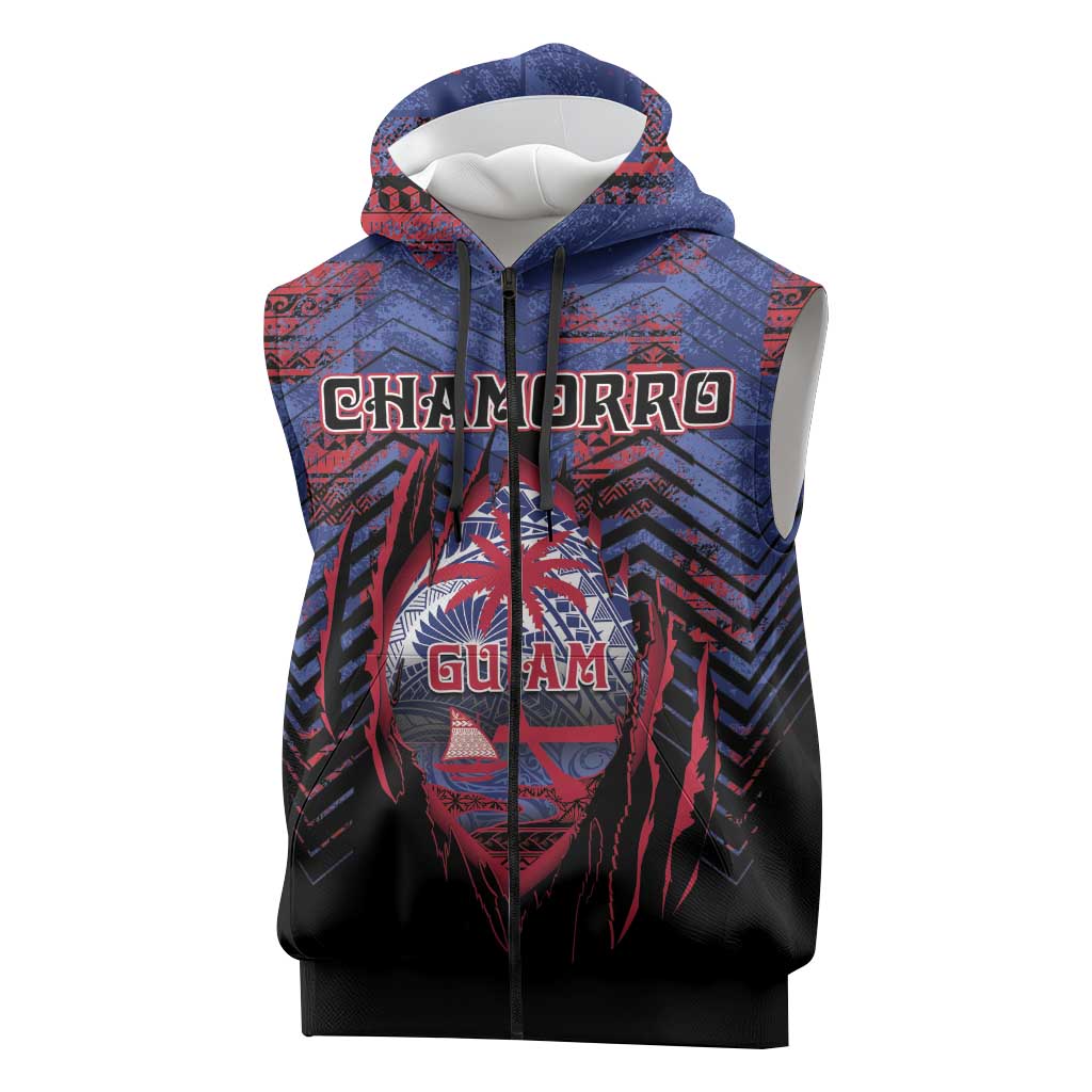 Personalised Guam Sleeveless Zip Hoodie Chamorro Seal Tribal Scratch Design - Polynesian Pride