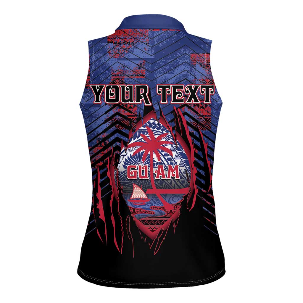 Personalised Guam Women Sleeveless Polo Shirt Chamorro Seal Tribal Scratch Design DT05 - Polynesian Pride