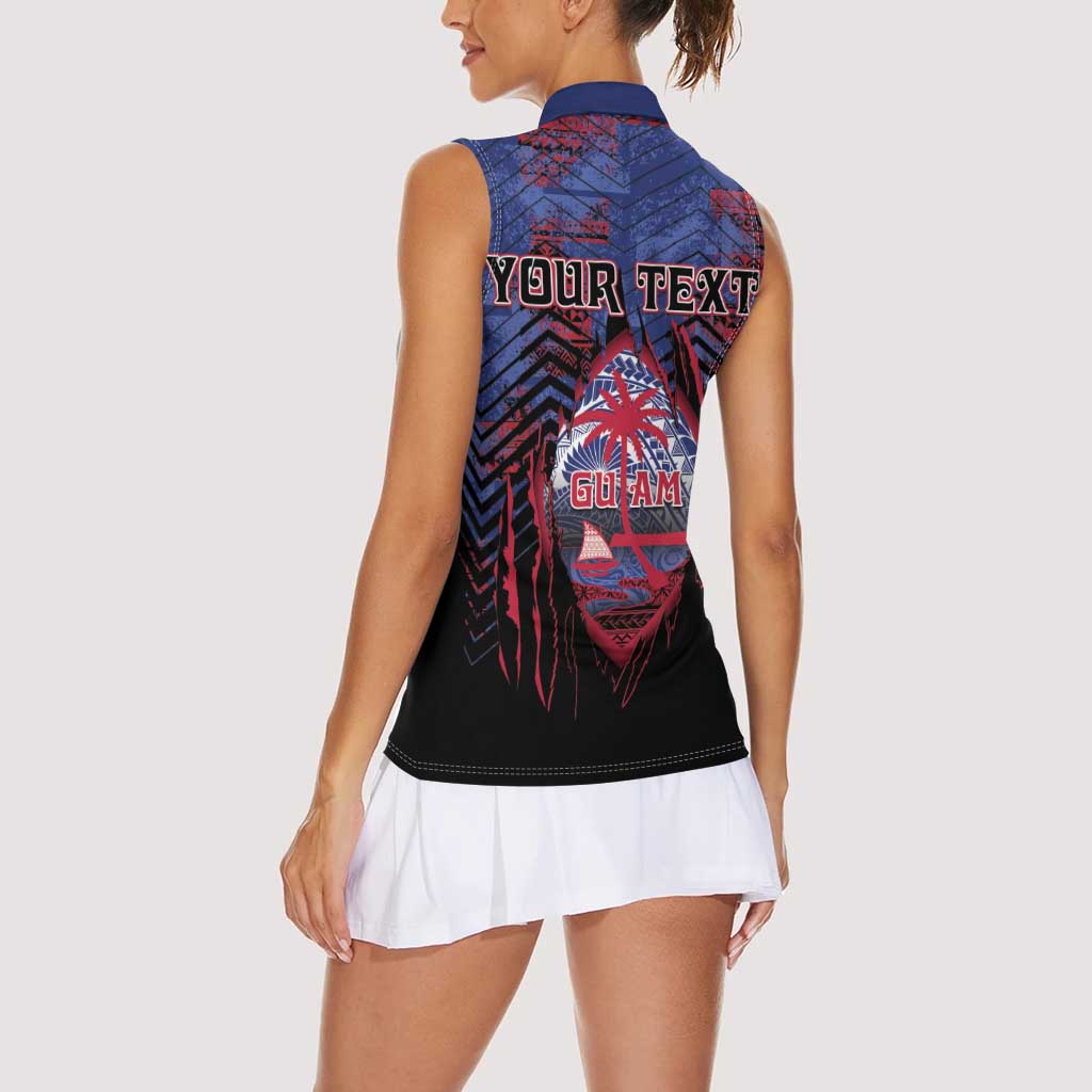 Personalised Guam Women Sleeveless Polo Shirt Chamorro Seal Tribal Scratch Design DT05 - Polynesian Pride
