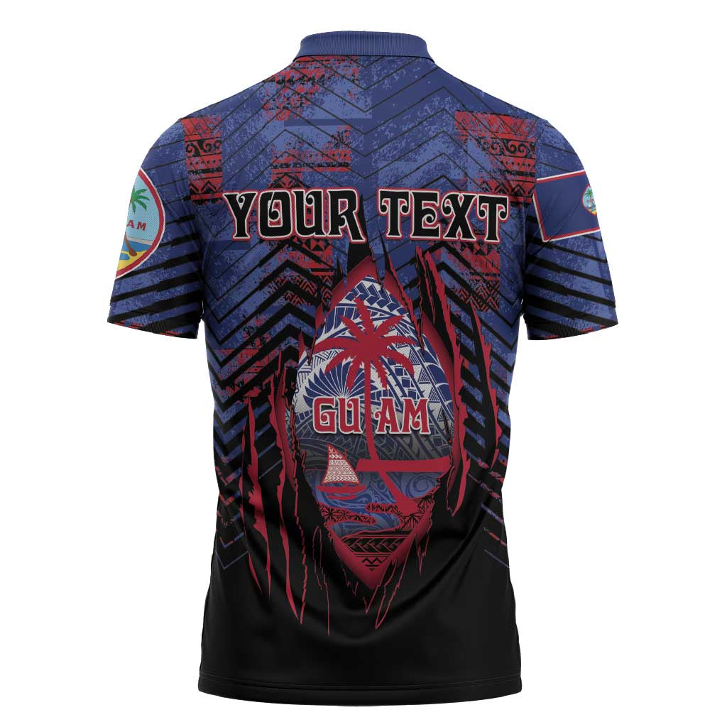 Personalised Guam Zipper Polo Shirt Chamorro Seal Tribal Scratch Design - Polynesian Pride