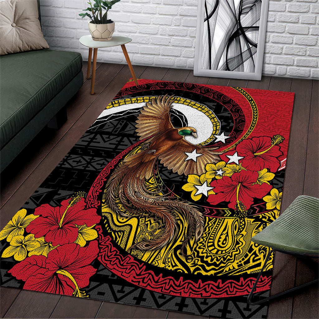 Papua New Guinea Language Week Area Rug Bird Of Paradise Tribal Floral Pattern