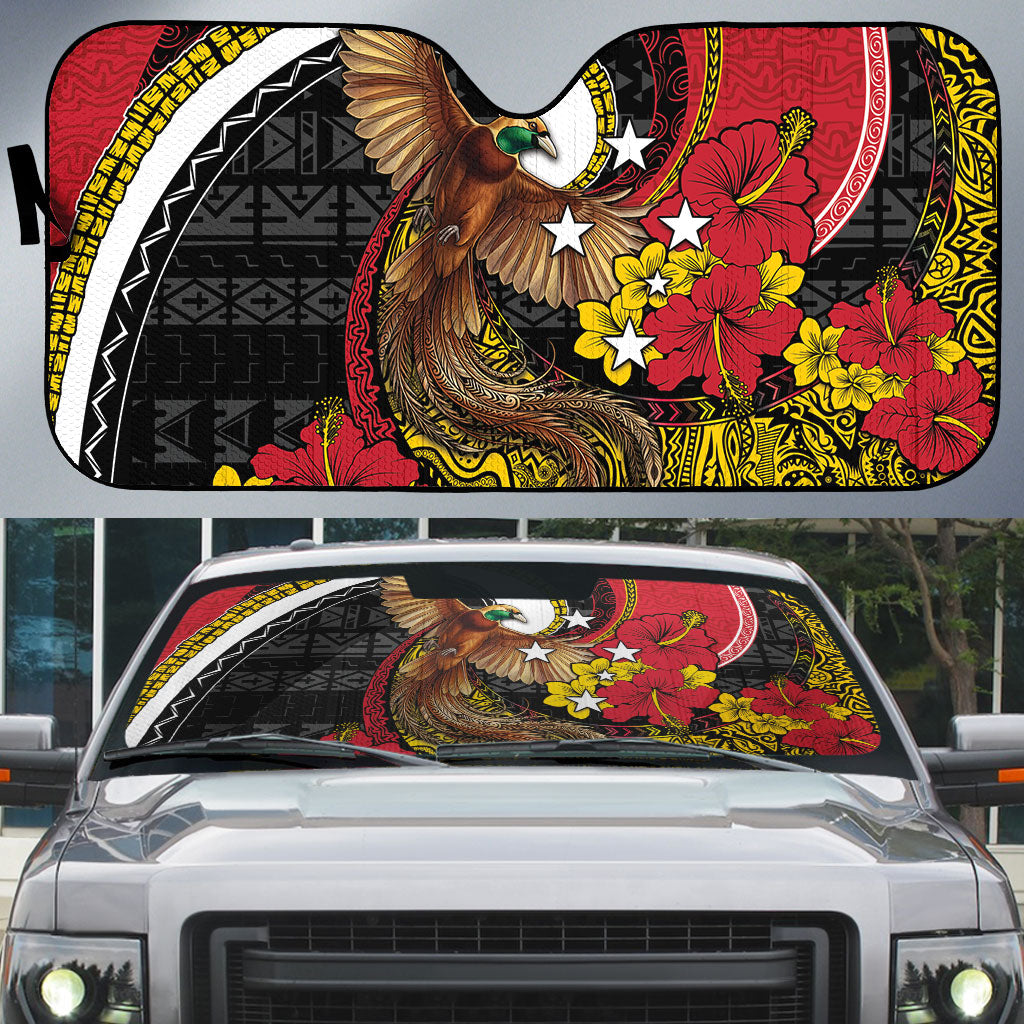 Papua New Guinea Language Week Auto Sun Shade Bird Of Paradise Tribal Floral Pattern