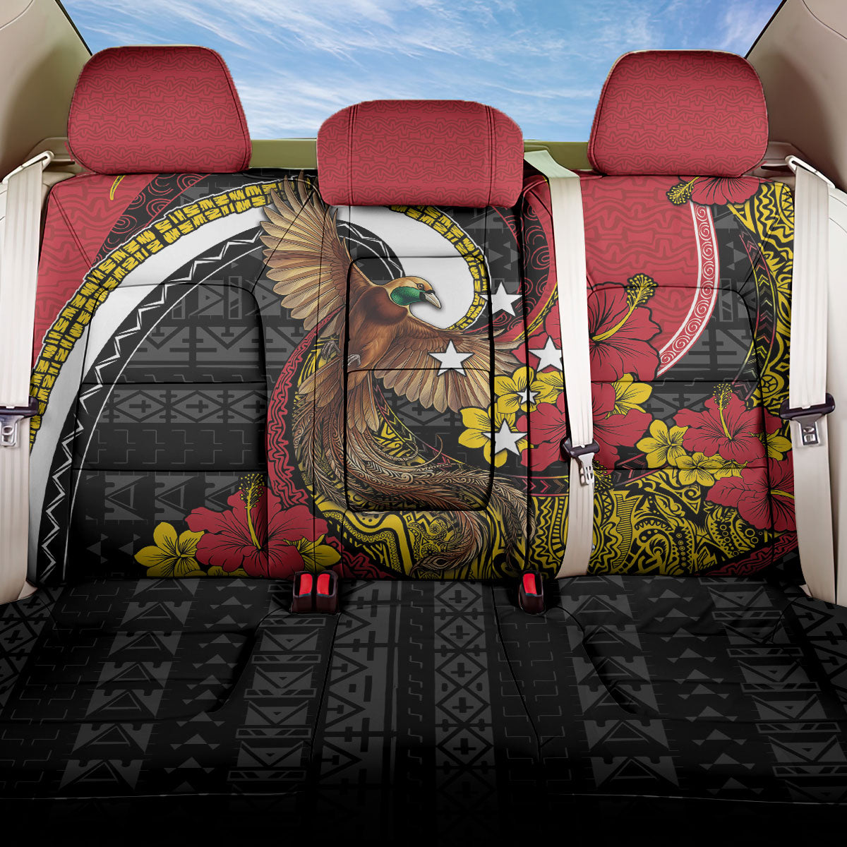 Papua New Guinea Language Week Back Car Seat Cover Bird Of Paradise Tribal Floral Pattern
