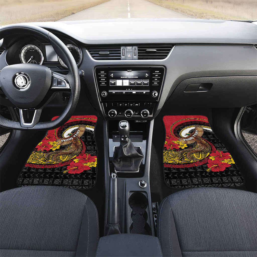 Personalised Papua New Guinea Language Week Car Mats Bird Of Paradise Tribal Floral Pattern DT05 Set 2pcs - Front Black - Polynesian Pride