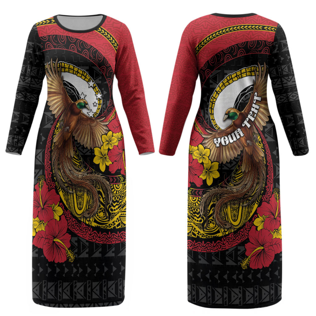 Personalised Papua New Guinea Language Week Couples Matching Long Sleeve Bodycon Dress and Long Sleeve Button Shirt Bird Of Paradise Tribal Floral Pattern DT05 - Polynesian Pride