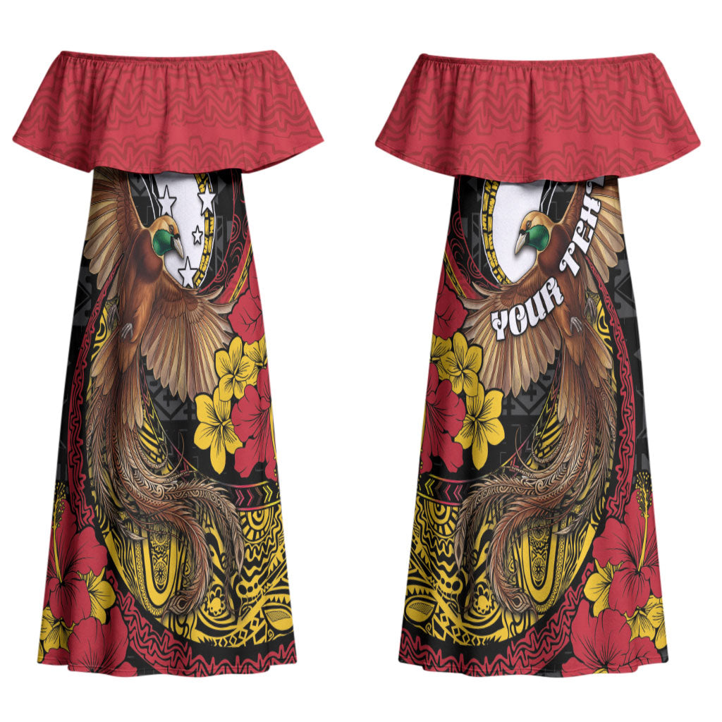 Personalised Papua New Guinea Language Week Couples Matching Off Shoulder Maxi Dress and Long Sleeve Button Shirt Bird Of Paradise Tribal Floral Pattern DT05 - Polynesian Pride