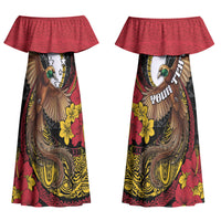 Personalised Papua New Guinea Language Week Couples Matching Off Shoulder Maxi Dress and Long Sleeve Button Shirt Bird Of Paradise Tribal Floral Pattern DT05 - Polynesian Pride