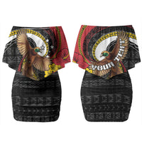 Personalised Papua New Guinea Language Week Couples Matching Off Shoulder Short Dress and Long Sleeve Button Shirt Bird Of Paradise Tribal Floral Pattern DT05 - Polynesian Pride