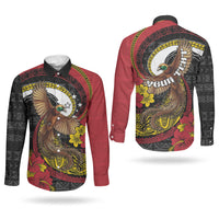 Personalised Papua New Guinea Language Week Couples Matching Off The Shoulder Long Sleeve Dress and Long Sleeve Button Shirt Bird Of Paradise Tribal Floral Pattern DT05 - Polynesian Pride