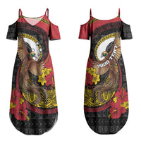 Personalised Papua New Guinea Language Week Couples Matching Summer Maxi Dress and Long Sleeve Button Shirt Bird Of Paradise Tribal Floral Pattern DT05 - Polynesian Pride