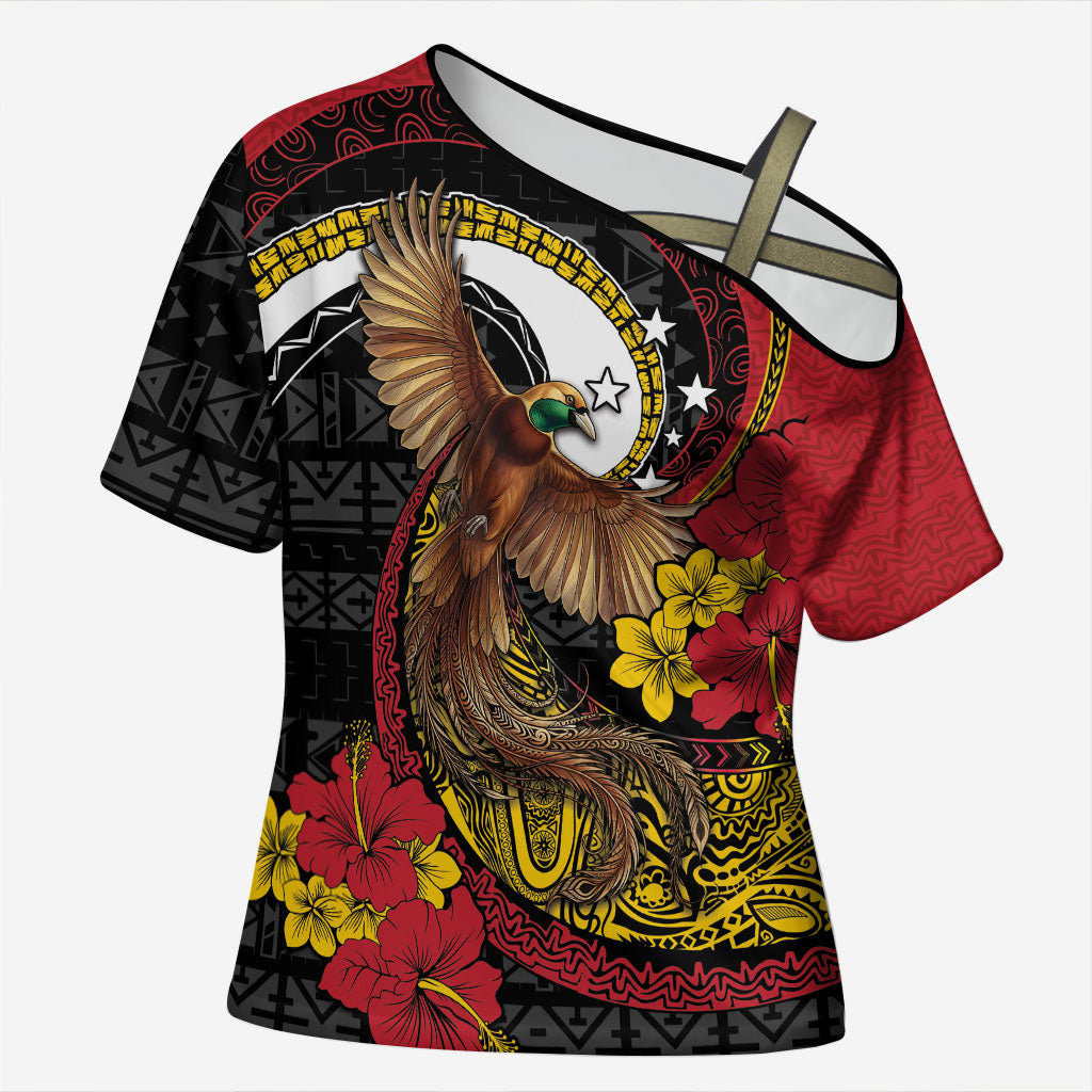 Personalised Papua New Guinea Language Week Cross Shoulder Shirt Bird Of Paradise Tribal Floral Pattern
