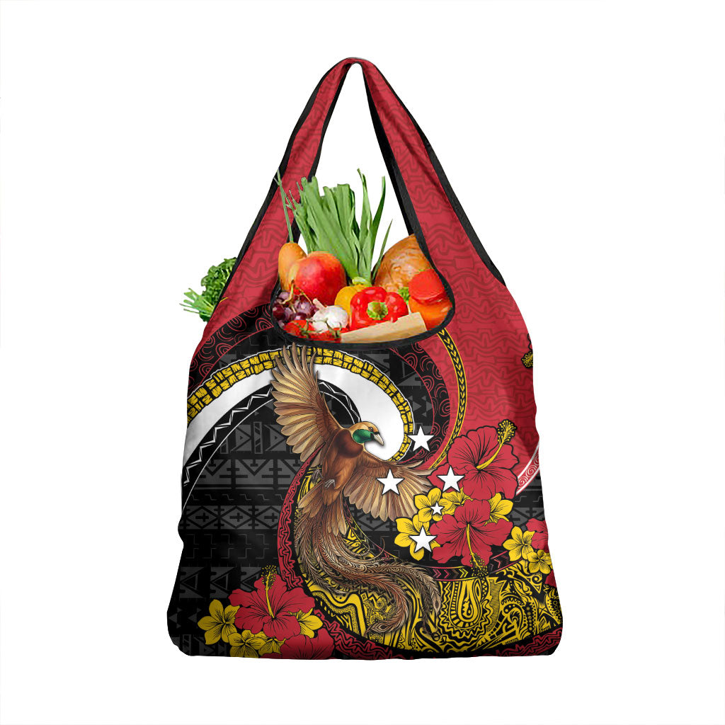 Papua New Guinea Language Week Grocery Bag Bird Of Paradise Tribal Floral Pattern