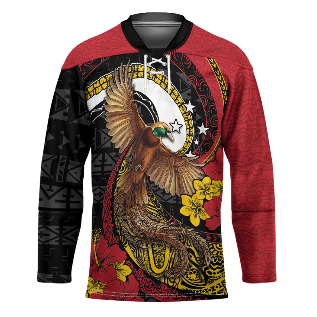 Personalised Papua New Guinea Language Week Hockey Jersey Bird Of Paradise Tribal Floral Pattern