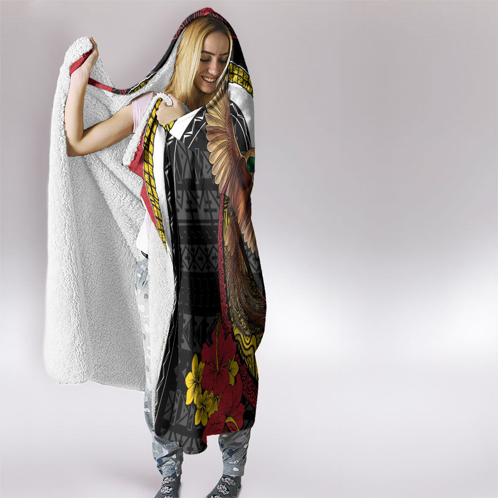 Papua New Guinea Language Week Hooded Blanket Bird Of Paradise Tribal Floral Pattern DT05 - Polynesian Pride