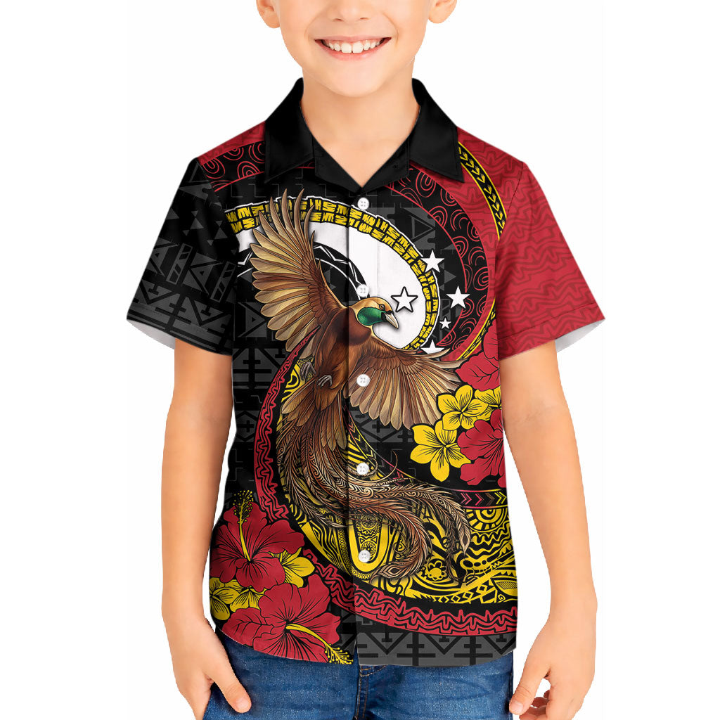Personalised Papua New Guinea Language Week Kid Hawaiian Shirt Bird Of Paradise Tribal Floral Pattern