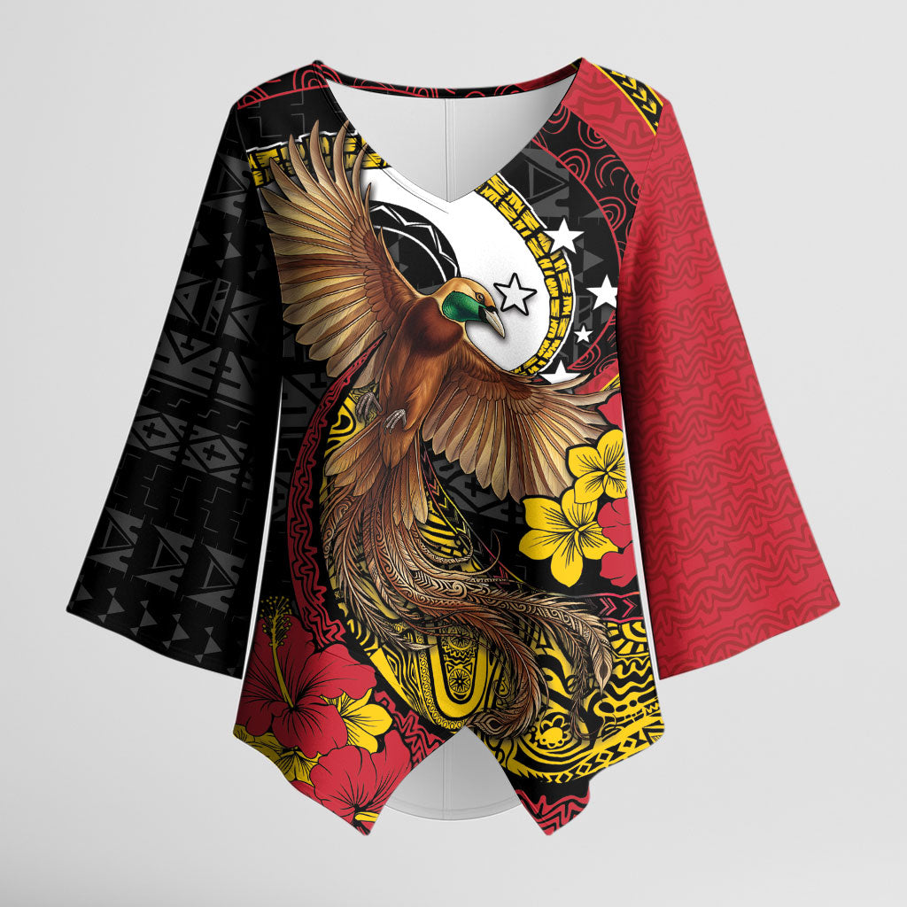 Personalised Papua New Guinea Language Week Kimono Sleeve Blouse Bird Of Paradise Tribal Floral Pattern