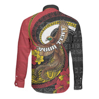 Personalised Papua New Guinea Language Week Long Sleeve Button Shirt Bird Of Paradise Tribal Floral Pattern DT05 - Polynesian Pride