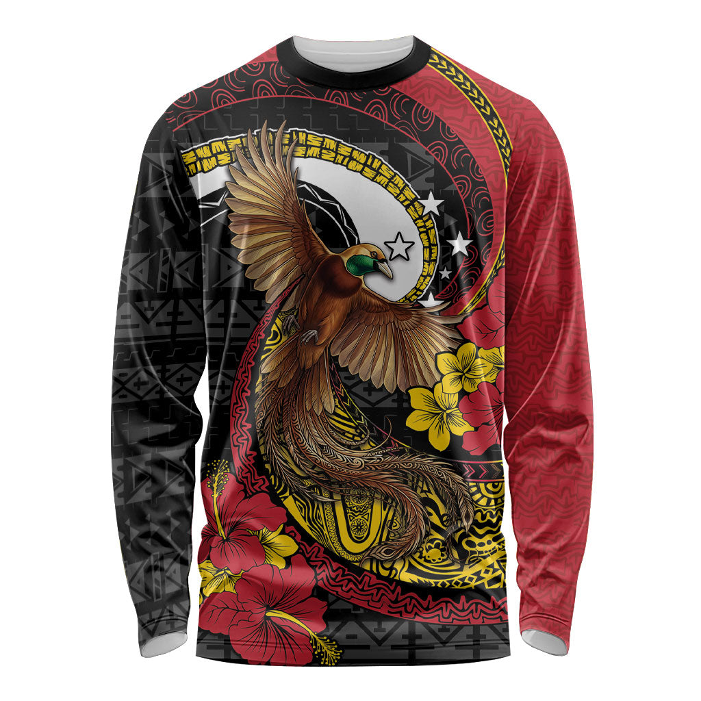 Personalised Papua New Guinea Language Week Long Sleeve Shirt Bird Of Paradise Tribal Floral Pattern