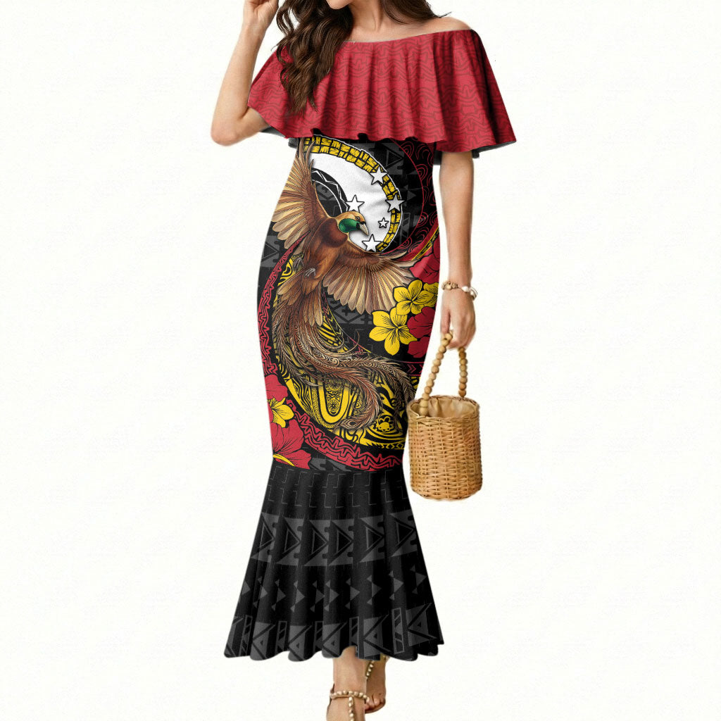 Personalised Papua New Guinea Language Week Mermaid Dress Bird Of Paradise Tribal Floral Pattern