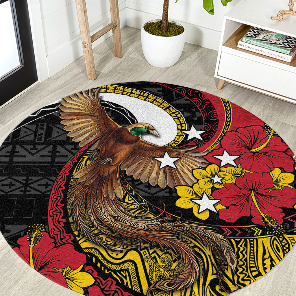 Papua New Guinea Language Week Round Carpet Bird Of Paradise Tribal Floral Pattern