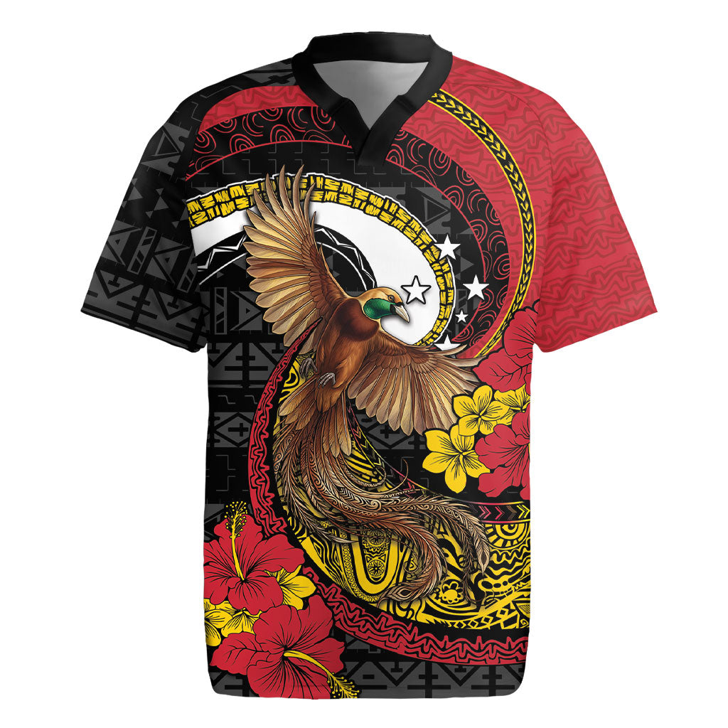 Personalised Papua New Guinea Language Week Rugby Jersey Bird Of Paradise Tribal Floral Pattern DT05 Black - Polynesian Pride
